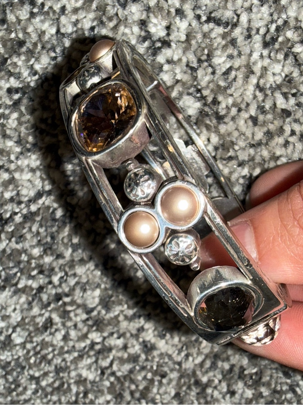 Brighton Faux Pearl & Crystal Hinged Bangle Bracelet